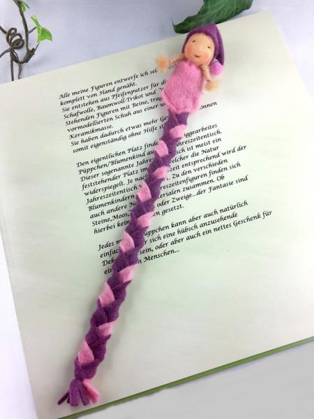 Lesezeichen-Wichtel aus Filz in rosa/lila Lesezeichen-Wichtel aus Filz in rosa/lila