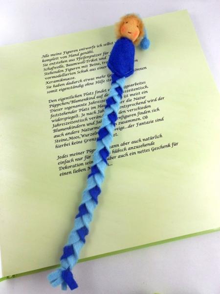 Lesezeichen-Wichtel aus Filz in blau, Junge Lesezeichen-Wichtel aus Filz in blau, Junge