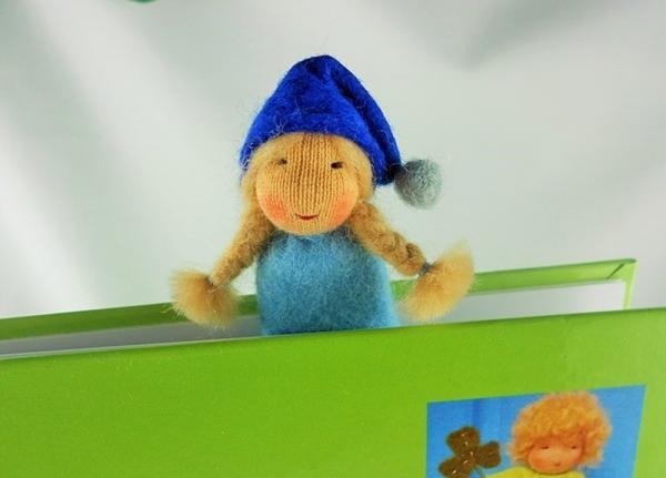 Lesezeichen-Wichtel aus Filz in blau, Mädchen Lesezeichen-Wichtel aus Filz in blau, Mädchen