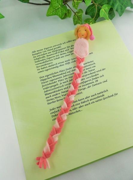 Lesezeichen-Wichtel aus Filz in rosa, Junge Lesezeichen-Wichtel aus Filz in rosa, Junge