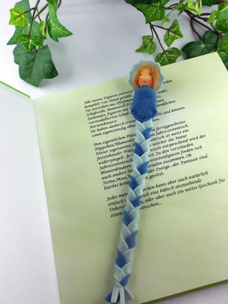 Lesezeichen-Wichtel mit Blütenmütze, blau Lesezeichen-Wichtel mit Blütenmütze, blau