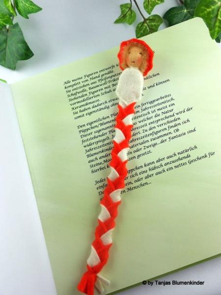 Lesezeichen-Wichtel mit Blütenmütze, orange/weiß Lesezeichen-Wichtel mit Blütenmütze, orange/weiß